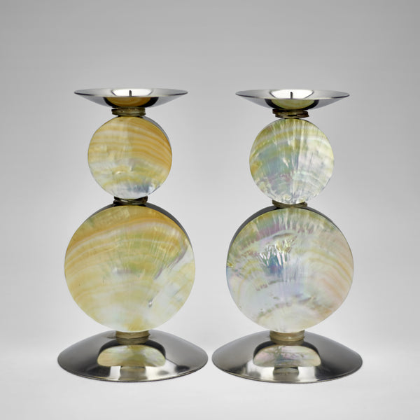 Pair of mother of pearl candle holders - Pulper & Cobbs