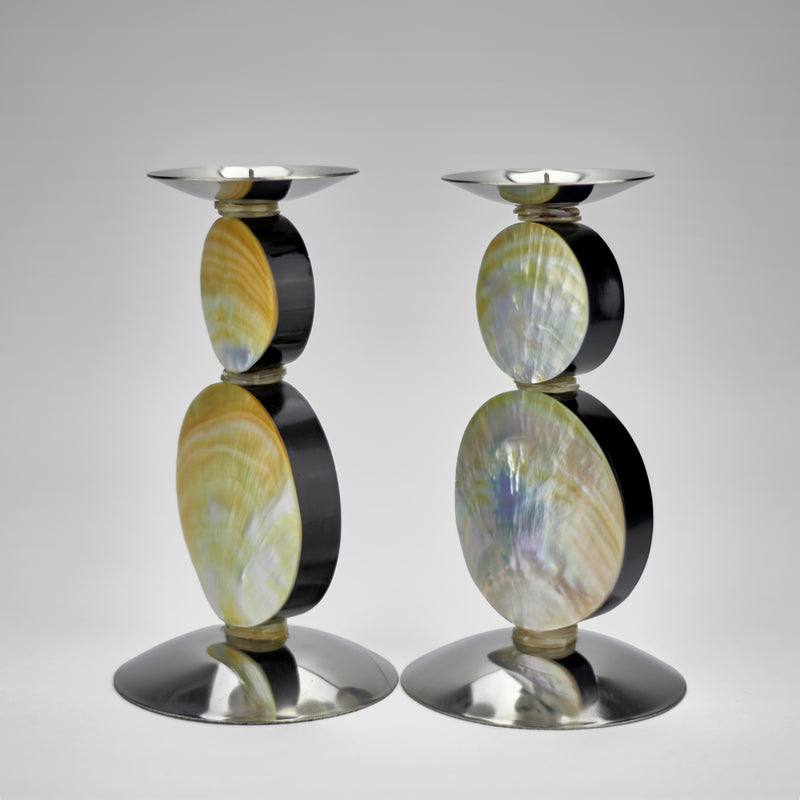 Pair of mother of pearl candle holders - Pulper & Cobbs