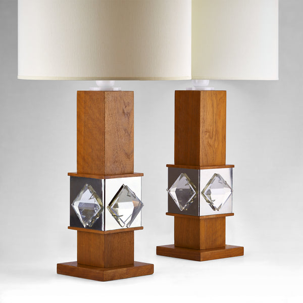 Pair of teak and mirror lamps - Pulper & Cobbs