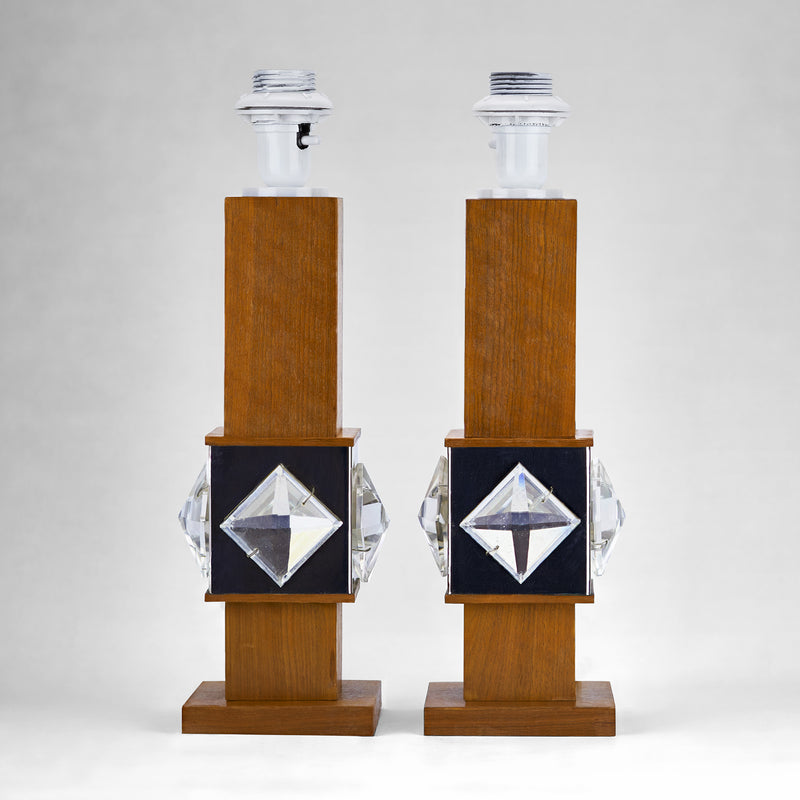 Pair of teak and mirror lamps - Pulper & Cobbs